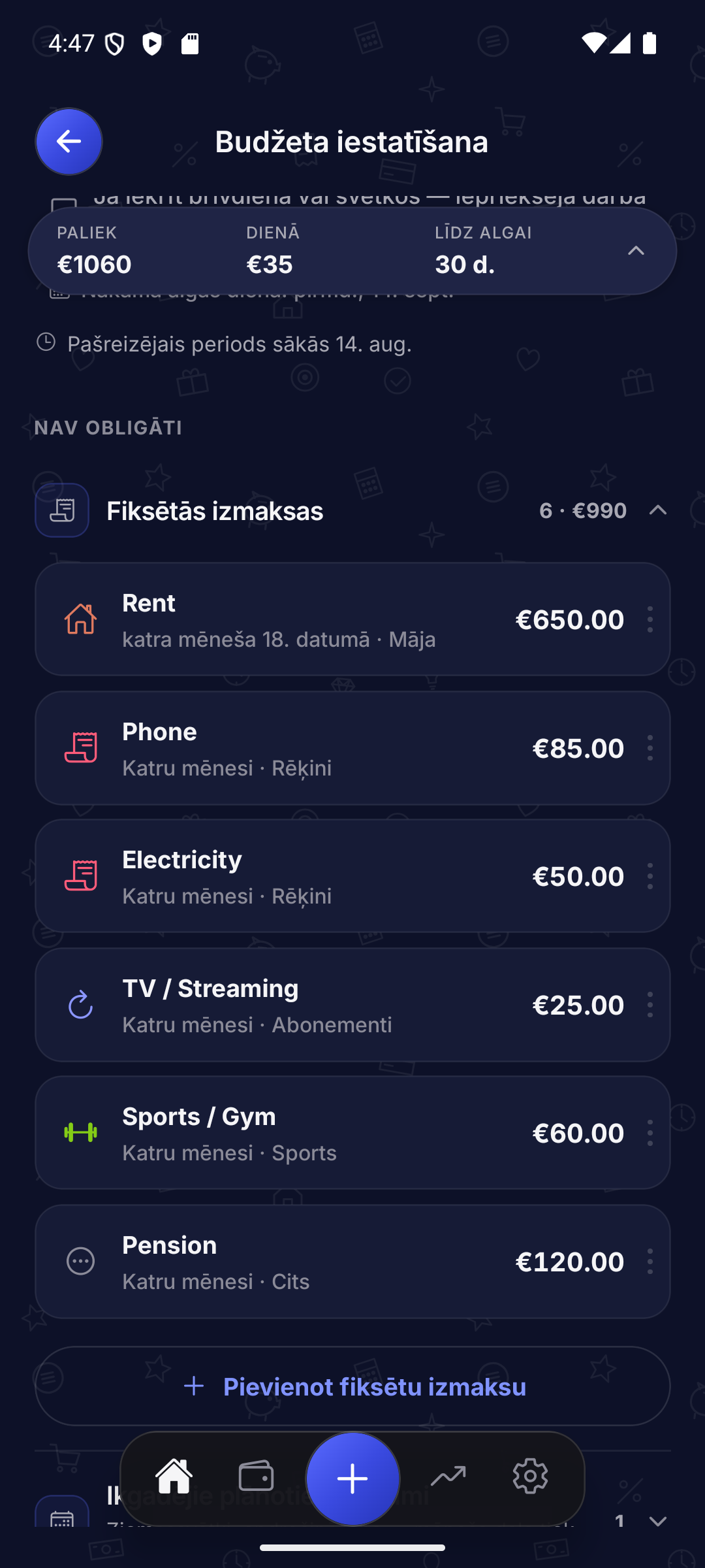 Fiksēto izmaksu saraksts