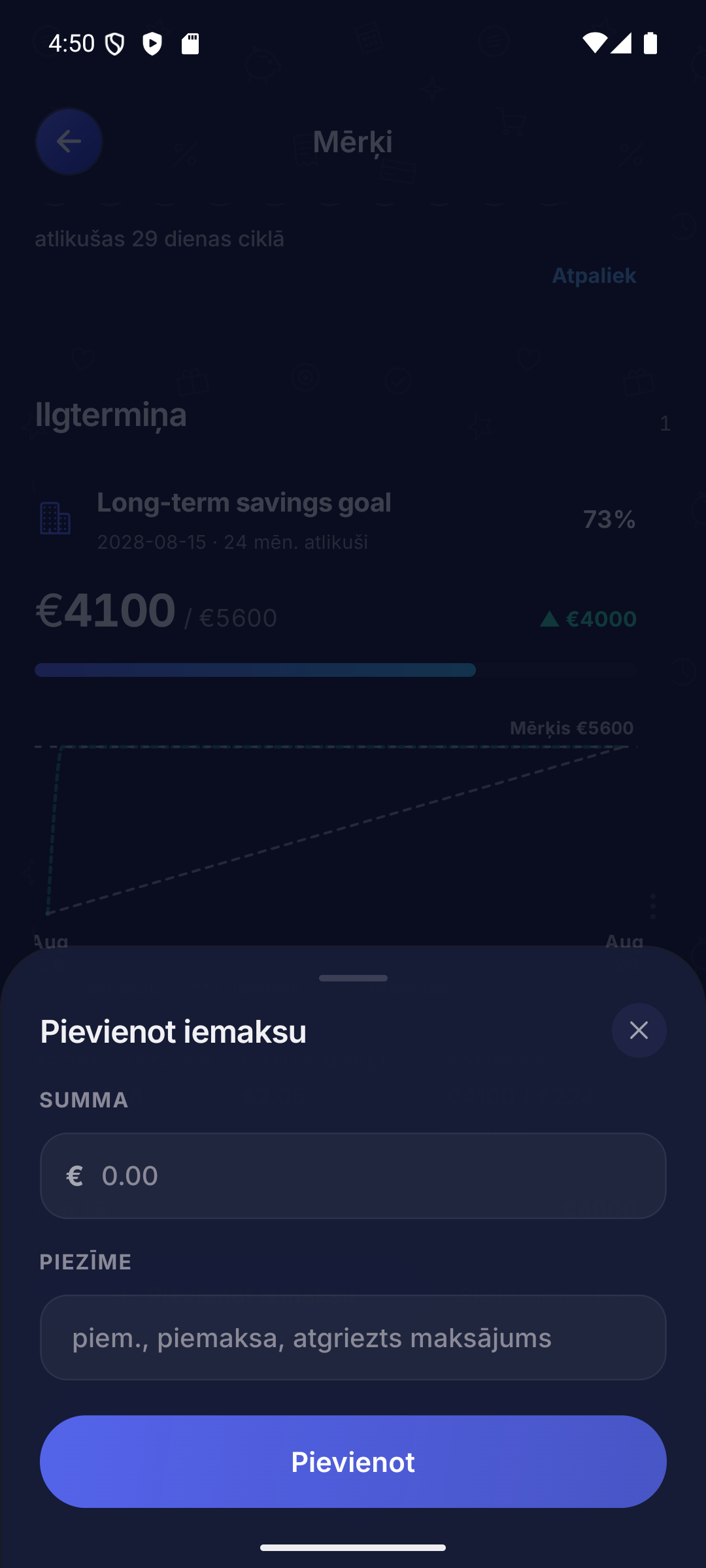 Iemaksas pievienošana mērķim