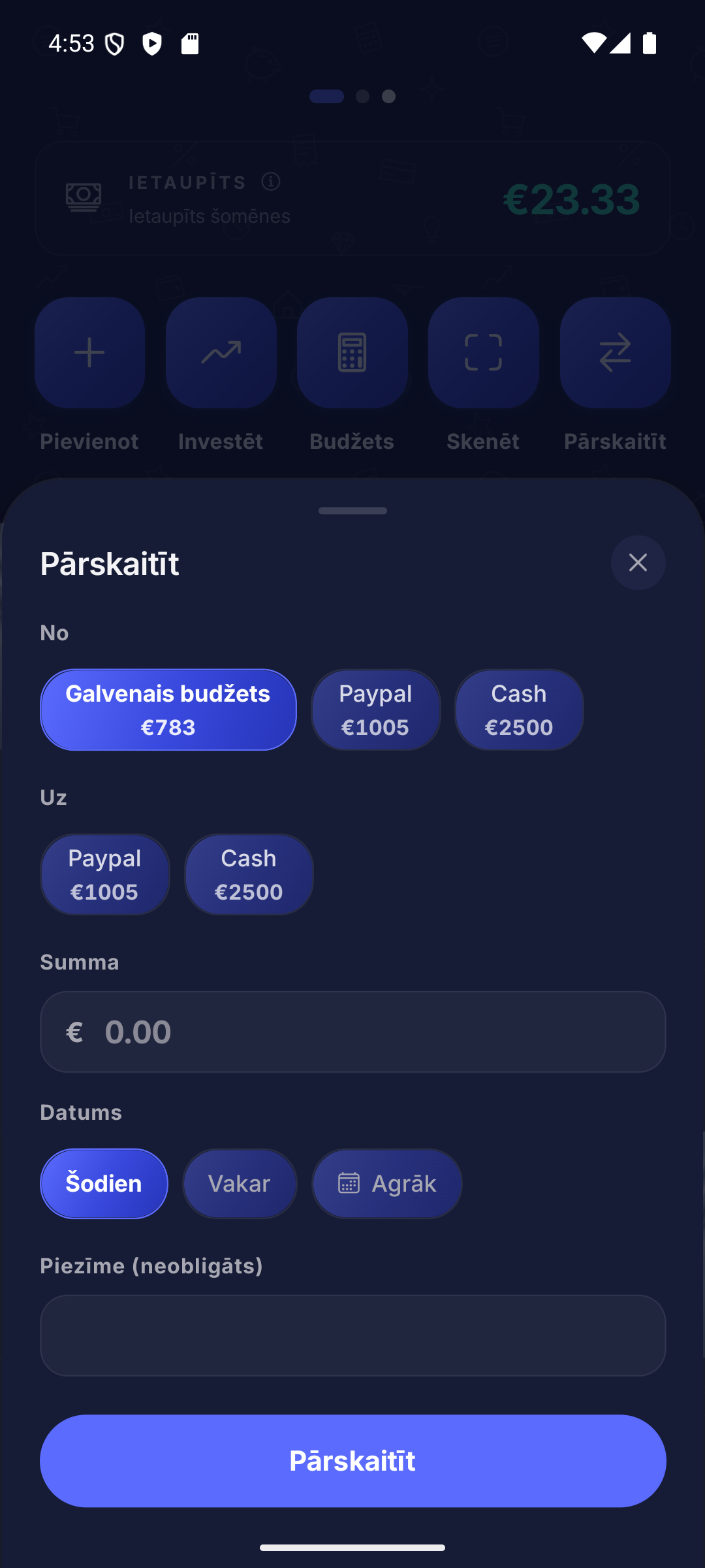 Pārskaitījums starp kontiem