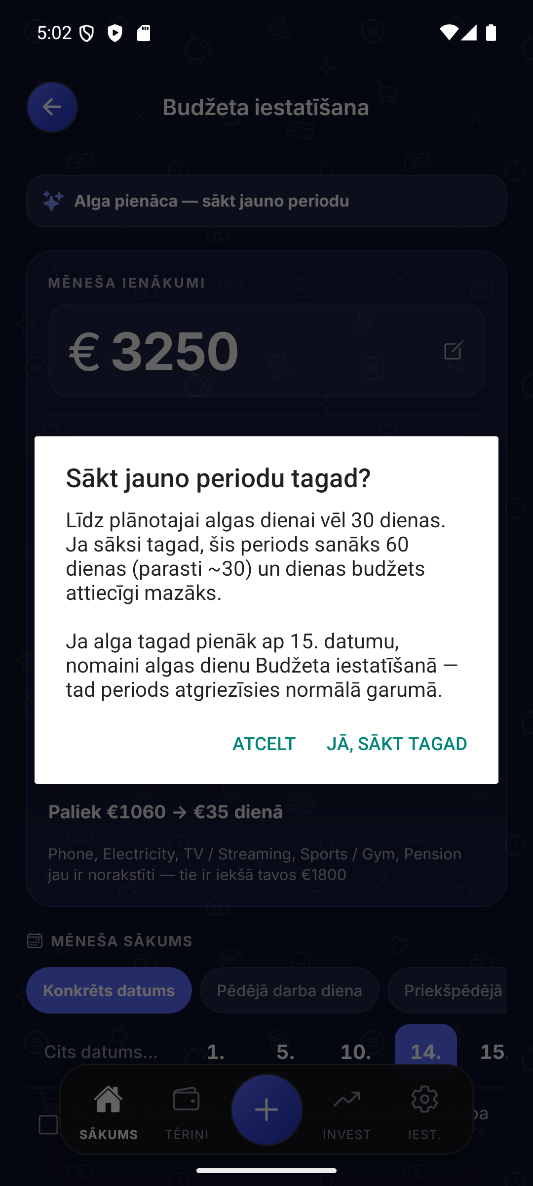 Jauna perioda uzsākšanas apstiprinājums